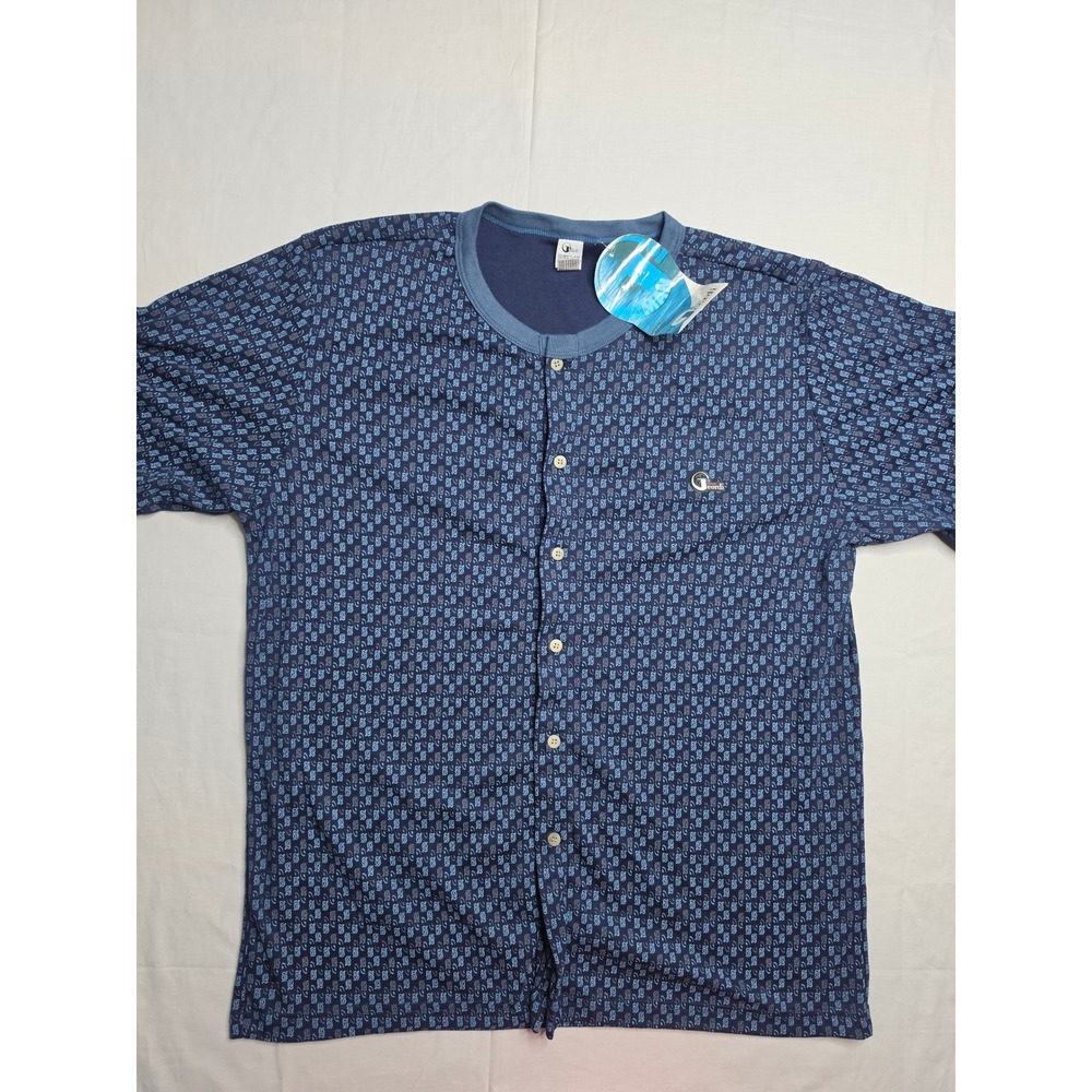 Geordi Pajama Shirt Men's Large Blue Allover Print Short Sleeve‎ Sleepwear NWT